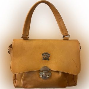 Used Pratesi Monteloro Golden Cognac Italian Leather Satchel / Shoulder Bag